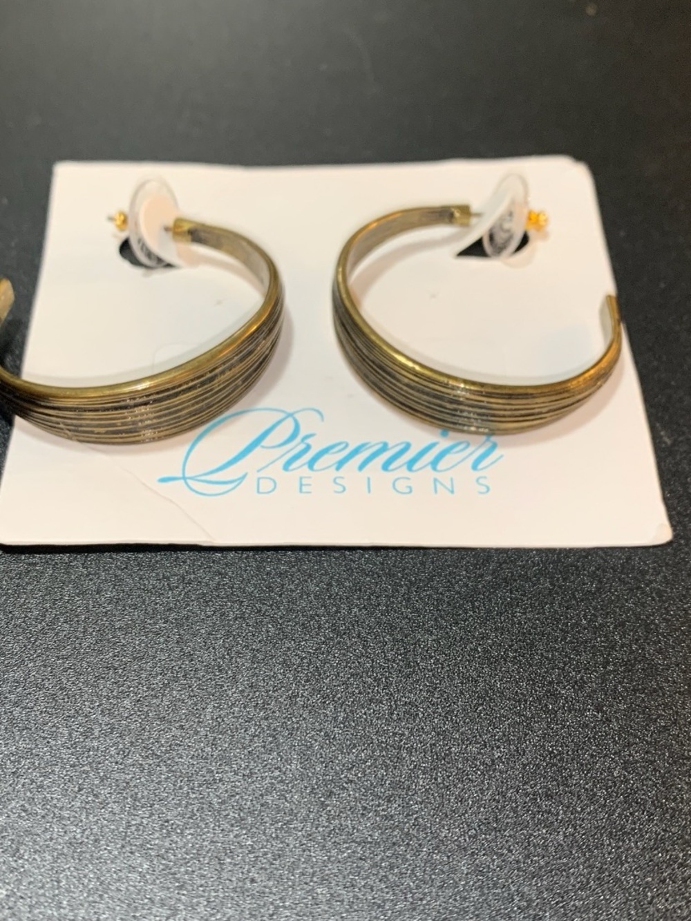 Premier Designs etched Gold-Tone Curved Hoop Earrings